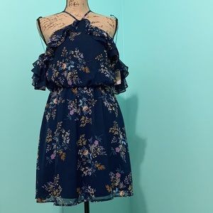 Blue & Floral Cold Shoulder Dress - Medium - NWT